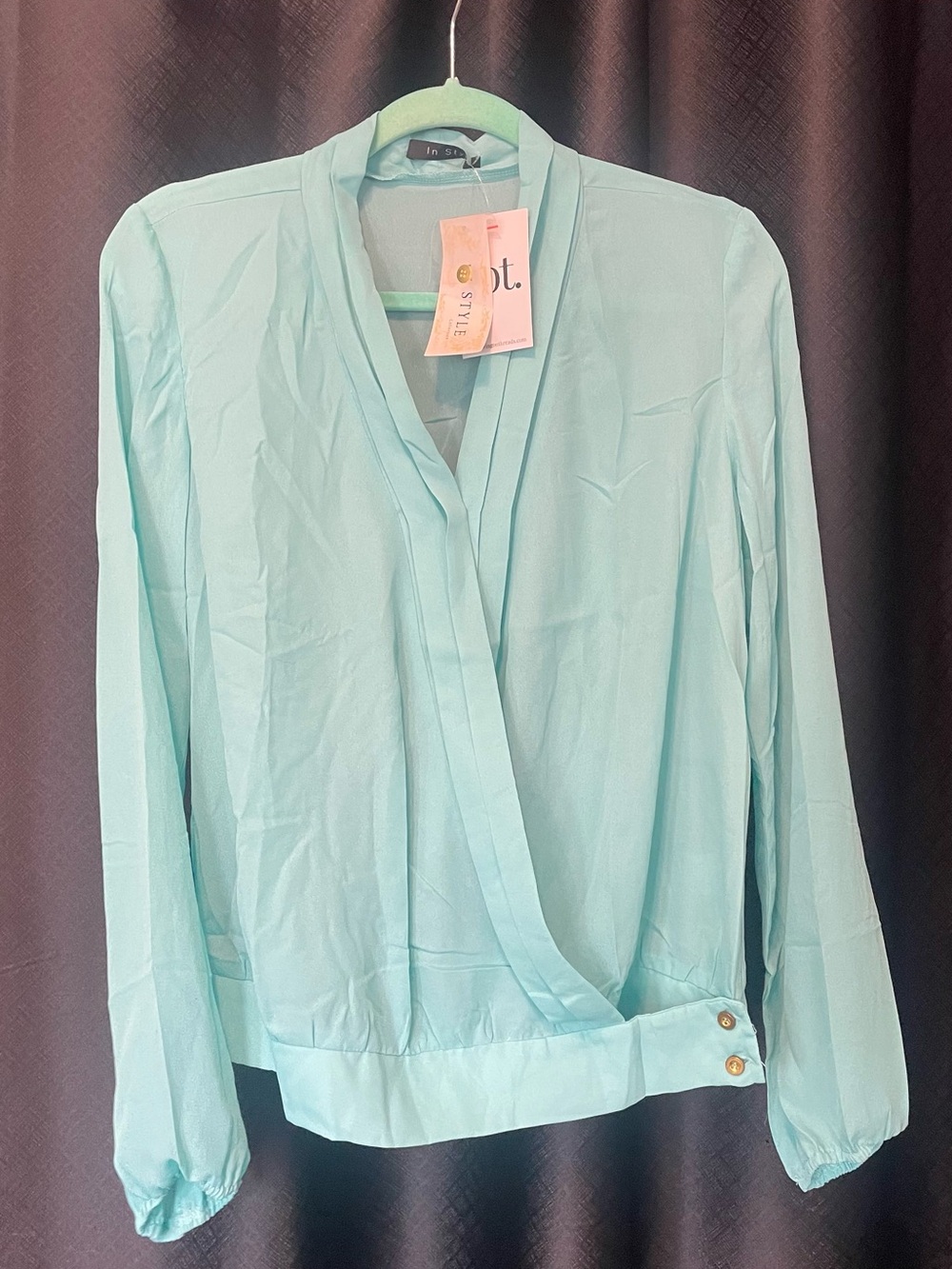 Light Blue Wrap-Style Blouse